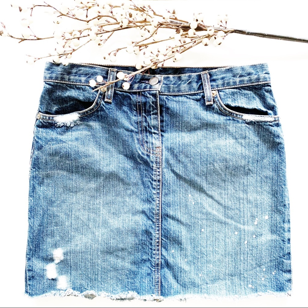 J. Crew | distressed denim skirt